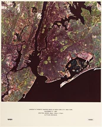 (SATELLITE VIEWS OF EARTH--LANDSAT 4) Group of 12 color photos of Earth from space, including aerial views of NYC, San Francisco, Los A